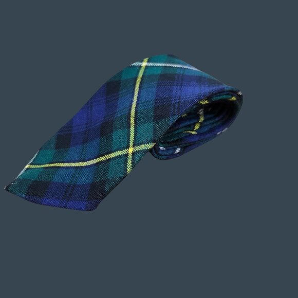 Scottish Tartan Necktie 100% New Wool Blue/Green Plaid Made In Scotland 54.5" Lo - Picture 1 of 4